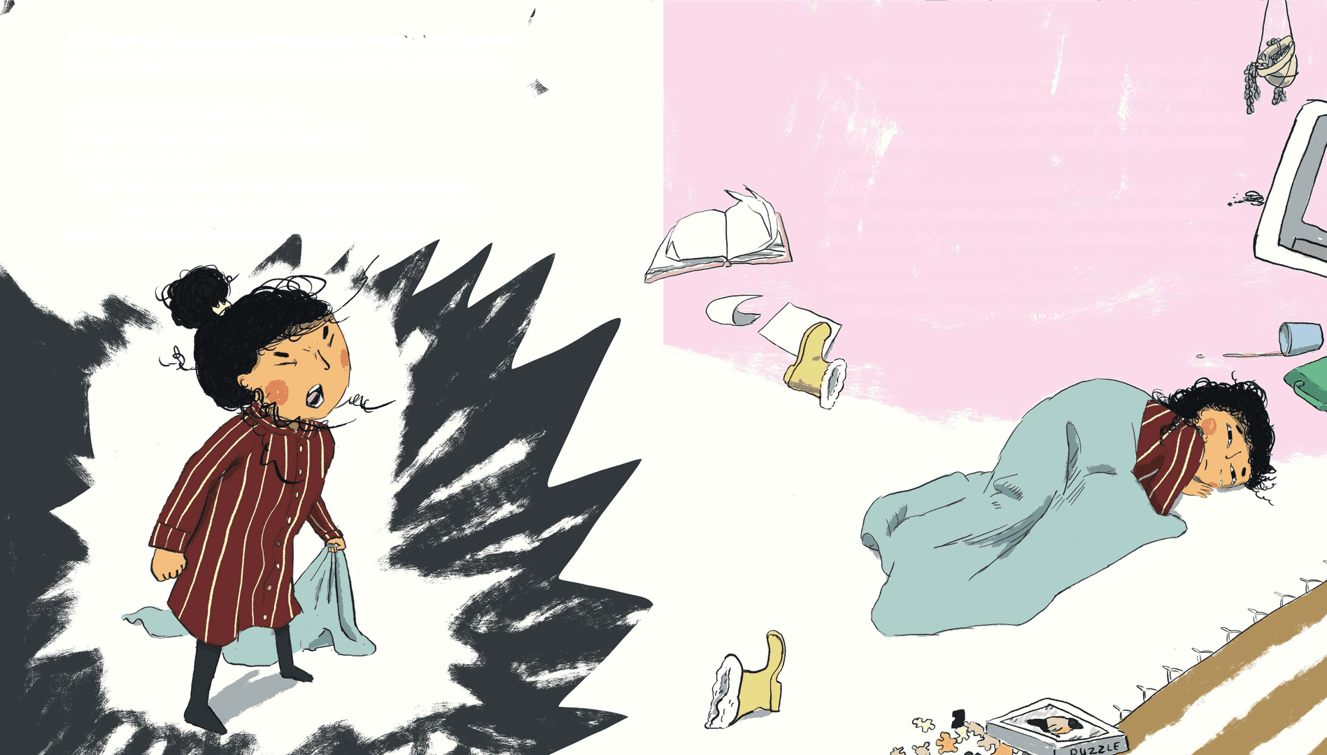 Illustrativt uppslag med Lana och hennes familj